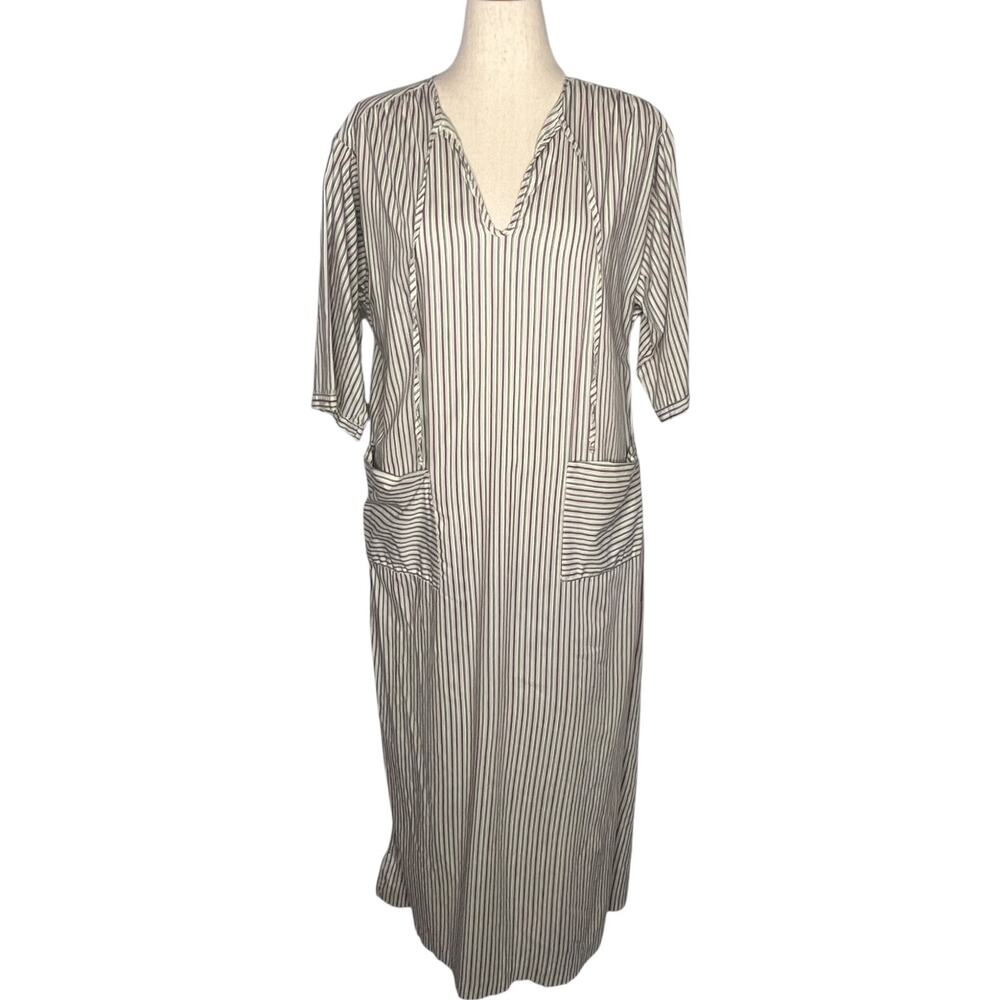 Vintage 70s Clovis Ruffin Maxi Dress Size M Striped Caftan Patch Pocket